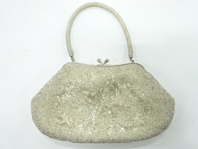 アンティーク　ビーズ花模様バッグ